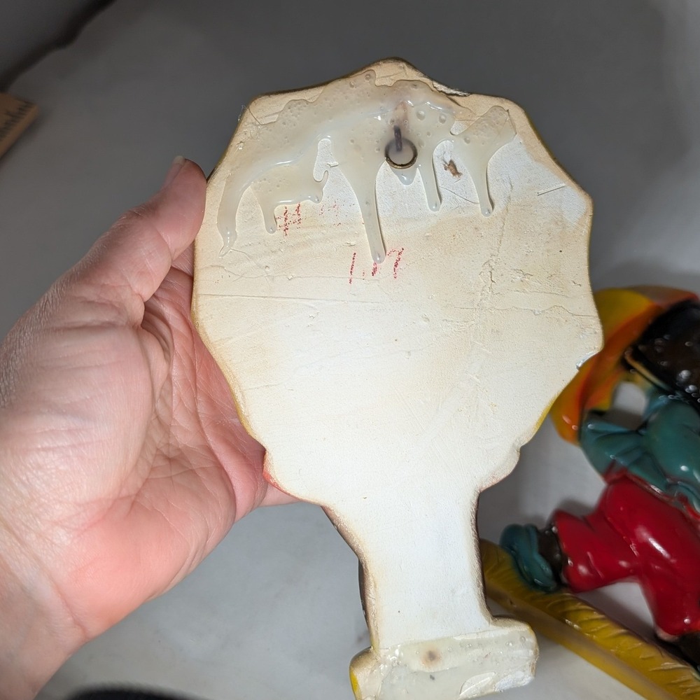 Vintage Chalkware Wall Plaques – Girl and Boy with Blue Umbrellas - Picture 8 of 11